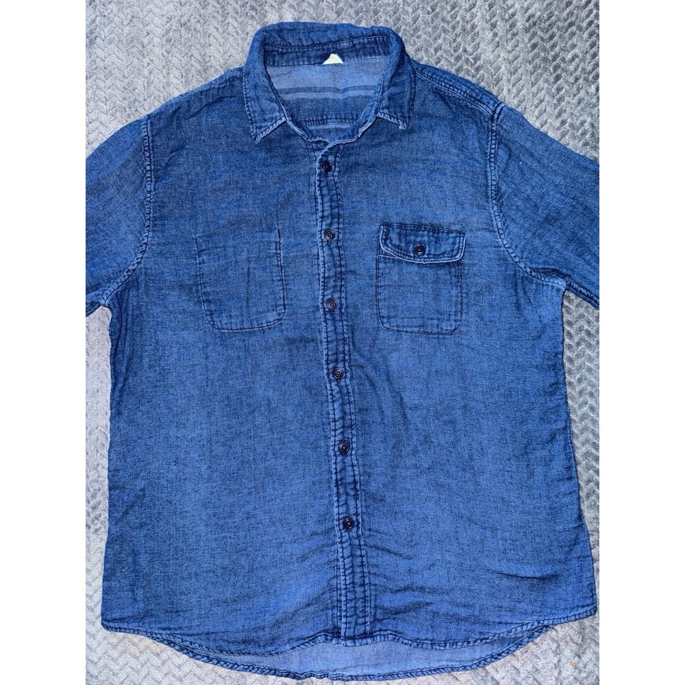 Faherty Mens Blue Knit Season Indigo Button Up Shirt Reversible Size Medium - Picture 3 of 11